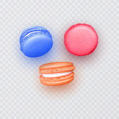 Realistic Macarons. Sweet French Macaroons On White Background. Vector Illustration