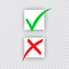 Do and Don't simple icons, hand drawn. Vector elements. Green check mark and red cross, used to indicate rules of conduct or response versions.