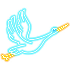 Obraz premium Crane Neon Sign. Illustration of Bird Promotion.