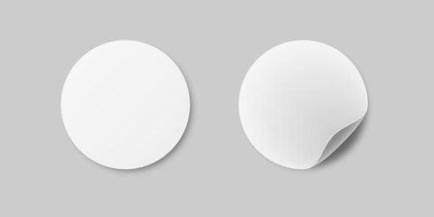 Sticker vector white paper. Round empty andhesive tag. Blank sticky circle realistic mockup.