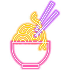 Japanese Food Neon Sign. Illustration of Spagetti Promotion.