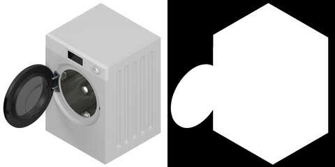 3D rendering illustration of a washing machine