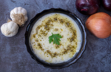 Traditional delicious Turkish food; Yoghurt soup (Turkish name; yayla corba)