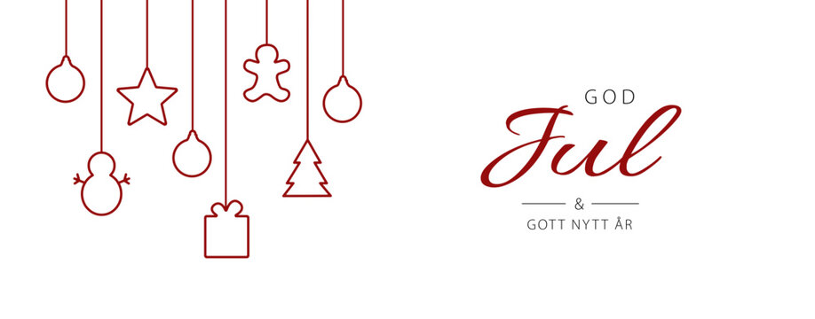 Merry Christmas and Happy New Year lettering in Swedish (God Jul och Gott Nytt År) with reindeer. Christmas banner concept