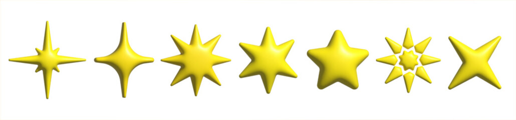 Fototapeta premium 3D Star .Sparkle stars set. Realistic vector star symbols.Glossy stars collection isolated on white background