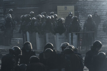 Orange revolution on the Maidan in Kyiv, Ukraine. Street riots and protests. January 2014