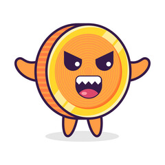?artoon coin character, evil emotion