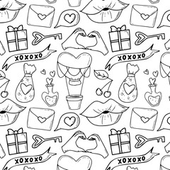 seamless romantic pattern for valentine's day, wedding, anniversary, date. For printing, wrapping paper and textiles. Vector illustration. black and white