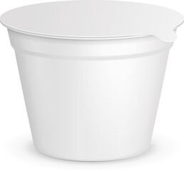 Mockup Food Plastic Tub Bucket Container For Dessert, Yogurt, Ice Cream, Sour Cream. Illustration Isolated On White Background. Mock Up Template Ready For Your Design. Product Packing Vector EPS10