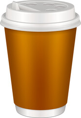 Mockup Brown Blank Disposable Paper Cup With Lid. Container For Hot Drink: Coffee, Java, Tea, Cappuccino. Illustration Isolated On White Background. Mock Up Mockup Template Ready For Your Design