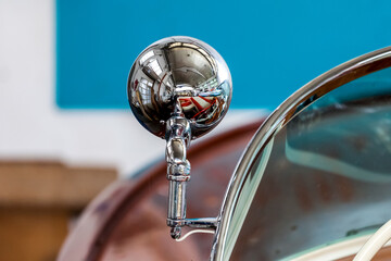 Vinage wooden motor boat dashboard in shipyard