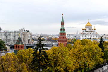 Naklejka premium Panoramic view area of the Red Square in Moscow, Russia. View from Kremlin fortress wall