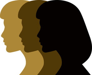 Black and Gold Three Women in Silhouette. girl power Side view.