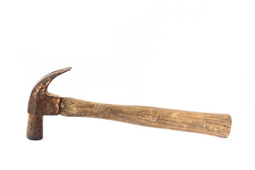 Old and rusty hammer isolated on a white background