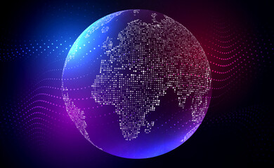 Digital technology worldwide global network internet connection blue background, Abstract cyber tech futuristic planet map world, Ai big data, Innovation 5g wireless wifi future, illustration vector
