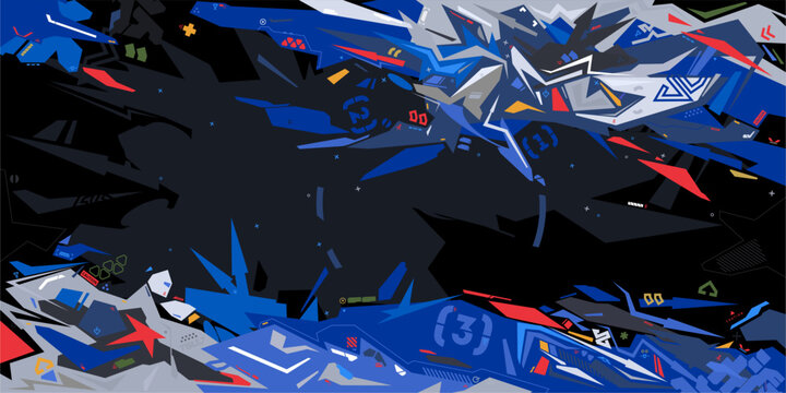 Dark Futuristic Mecha Gundam Cyberpunk Style Colorful Abstract Urban Street Art Graffiti Vector Illustration Template Background