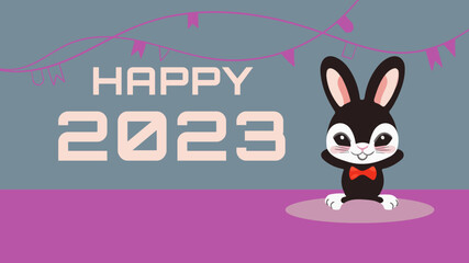 Happy New Year 2023, Black Rabbit, postcard with Chinese New Year symbol