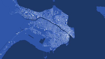 Detailed blue vector map poster of Belize city, linear print map. Skyline urban panorama. Decorative graphic tourist map of Belize territory.