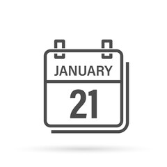 January 21, Calendar icon with shadow. Day, month. Flat vector illustration.