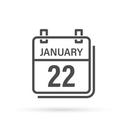 January 22, Calendar icon with shadow. Day, month. Flat vector illustration.