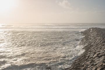 Foggy day on a beach in Furadouro beach in  Ovar, Aveiro. North of Portugal