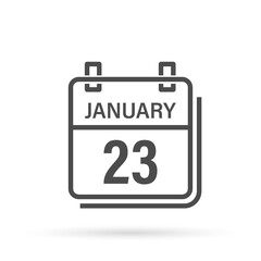January 23, Calendar icon with shadow. Day, month. Flat vector illustration.