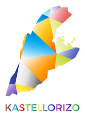 Bright colored Kastellorizo shape. Multicolor geometric style island logo. Modern trendy design. Appealing vector illustration.