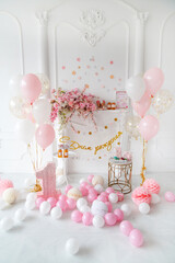 Birthday decoration in pink colors for baby girl 