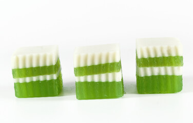 Pandan juice  with coconut milk jelly, Thai dessert.