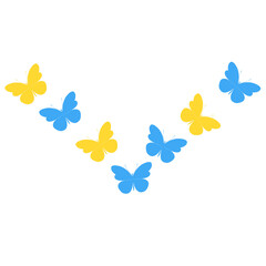 Butterflies decoration. Blue and yellow butterflies. PNG illustration