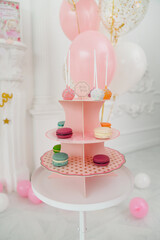 Birthday decoration in pink colors for baby girl 