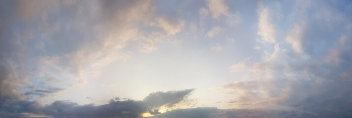 Naklejka na ściany i meble Panorama of twilight sky and cloud at morning background. Beautiful pastel cloudscape