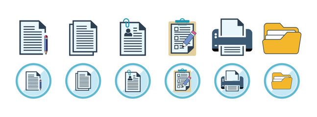 set of color document file icon, social network symbol illustration, a simple flat design