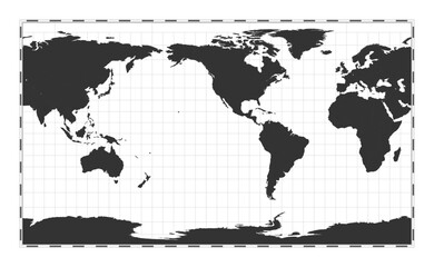 Vector world map. Patterson cylindrical projection. Plan world geographical map with latitude/longitude lines. Centered to 120deg E longitude. Vector illustration.