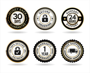 Shopping badge of free shipping warranty money back and satisfaction 