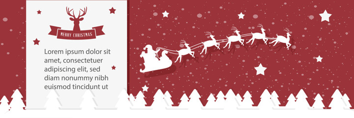 Fototapeta na wymiar christmas banner template in 3:1 with santa and text space in red and whit