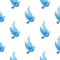 Pigeons. Seamless wallpaper in watercolor style. Illustration