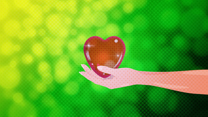 hand holding heart wallpaper green focus background red heart and woman hand