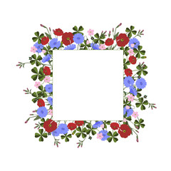 Wild herbs and flowers colorful Square Frame with white place for text in the middle. Vector illustration cut out