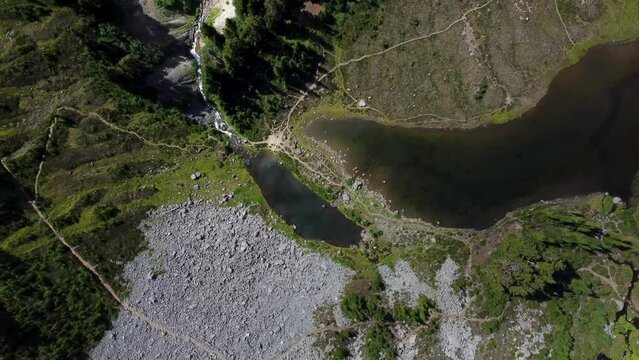Mountain Lakes with Trails and a creek drone