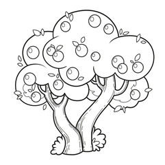 Fototapeta Fruit tree with apples in the crown outlined for coloring page on white background obraz
