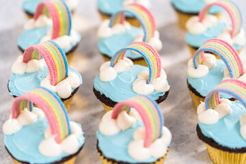 Unicorn rainbow chocolate cupcake