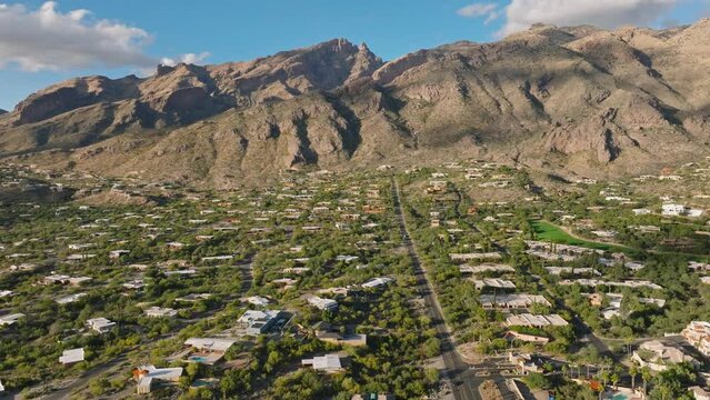 Mountains in Tucson Arizona, Catalina Foothills as seen by Drone on Sunny Day