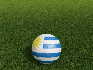 Plakat Football in Uruguay flag on green grass. 3d rendering