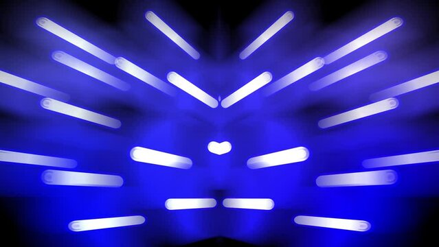 Glowing beams of light, white with blue edges, move in three-dimensional space. Animated background and club video. Endless cycle. The loop
