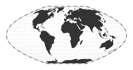 Vector world map. McBryde-Thomas flat-polar parabolic pseudocylindrical equal-area projection. Plan world geographical map with latitude/longitude lines. Centered to 0deg longitude.