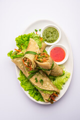 Indian chapati veg spring Rolls filled with vegetables and spices, also called franky