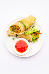 Indian chapati veg spring Rolls filled with vegetables and spices, also called franky