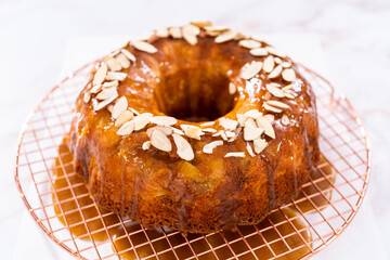 Apple bundt cake with caramel glaze