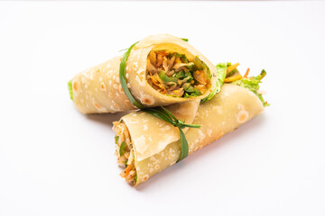 Indian chapati veg spring Rolls filled with vegetables and spices, also called franky